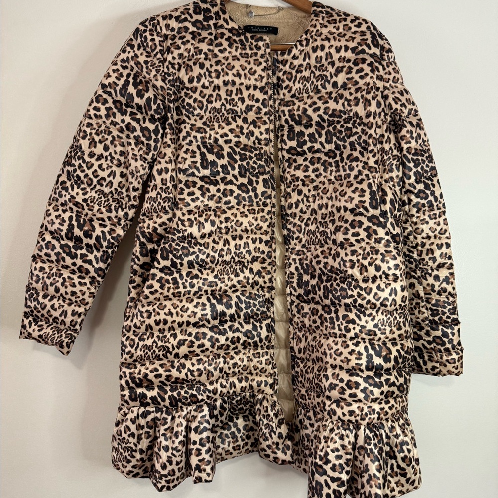 Twin Set high-End Leopard Print Ruffle Hem Coat in size large